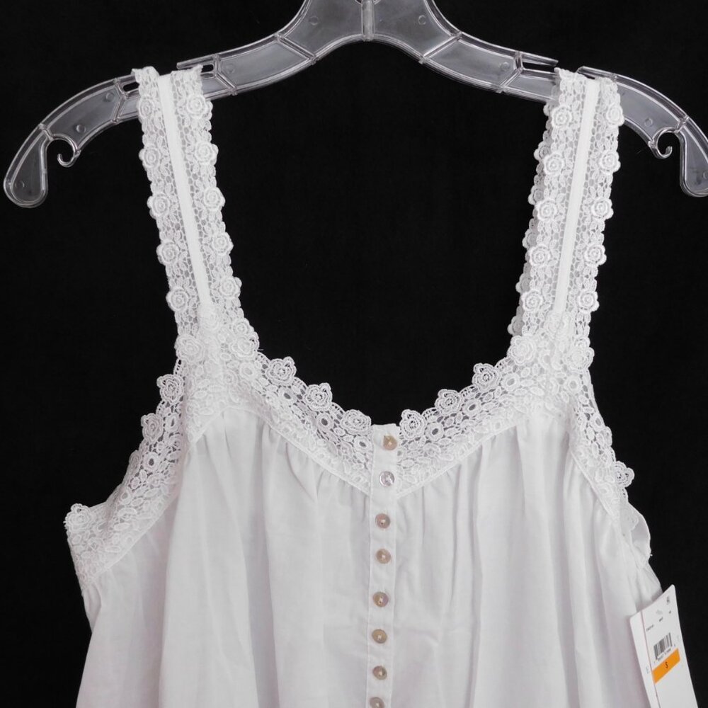 NWT Eileen West Nightgown S Short Gown w/ Straps 100% Cotton Lawn White Lace $70